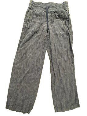 Athleta Cabo Linen Textured Wide Leg Pants Black Zipper Pockets Size 2 Coastal